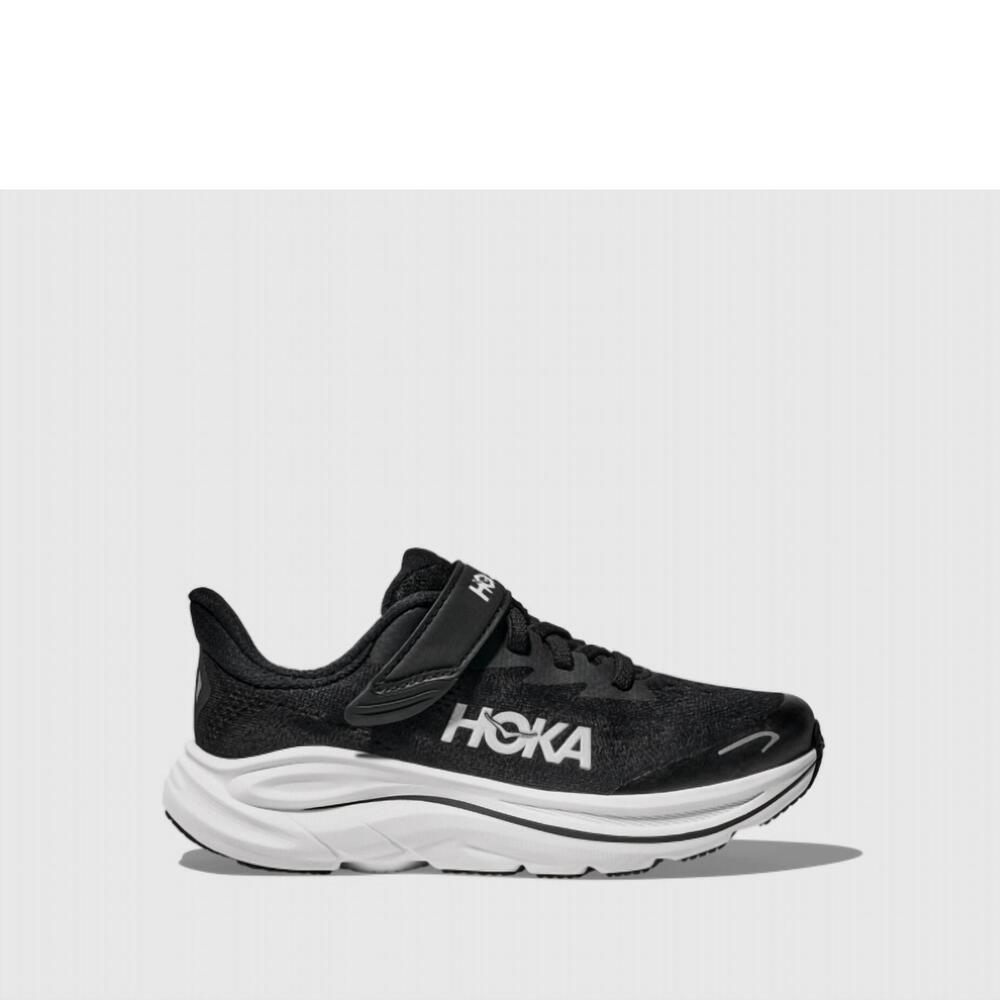 NEW HOKA kid's clifton 10 shoes in black / white